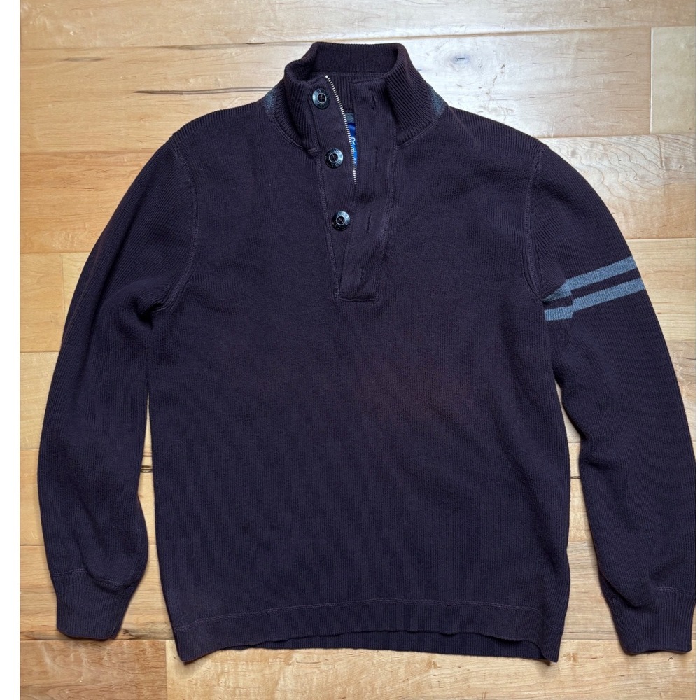 Martin + Osa Sweater Men Large Purple Quarter Button Mock Neck Cotton Blend